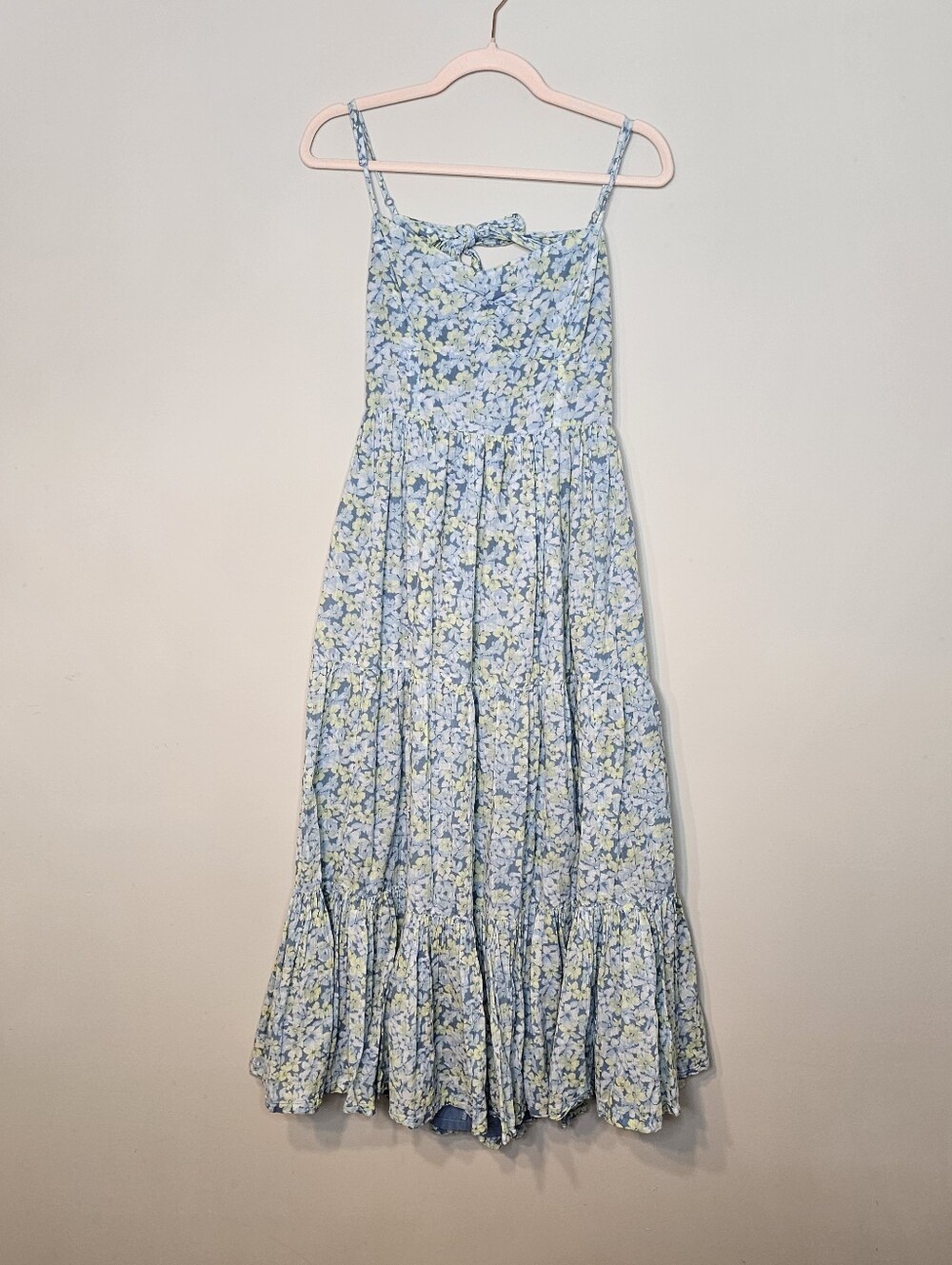 American Eagle Ditzy Floral Maxi Dress Size Medium Blue White Yellow Open Back